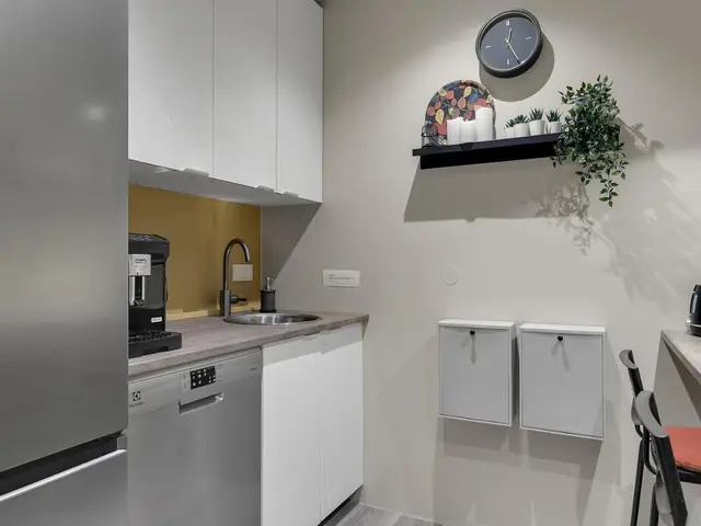 Shared kitchen with a coffee machine at NN Urban Guesthouse