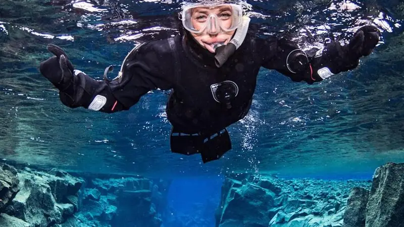 Snorkelling in Silfra, between two tectonic plates